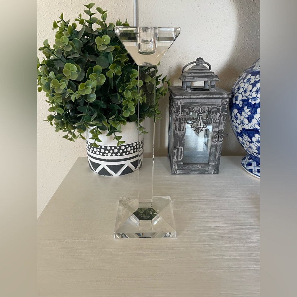 Oleg Cassini Crystal Single Candle Holder 10" Contemporary Modern Candlestick